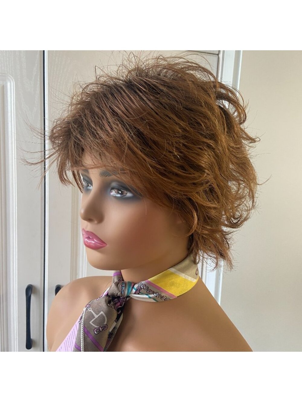 Chic Short Cut Rooted Auburn Mix Synthetic Hair Wigs Women Soft